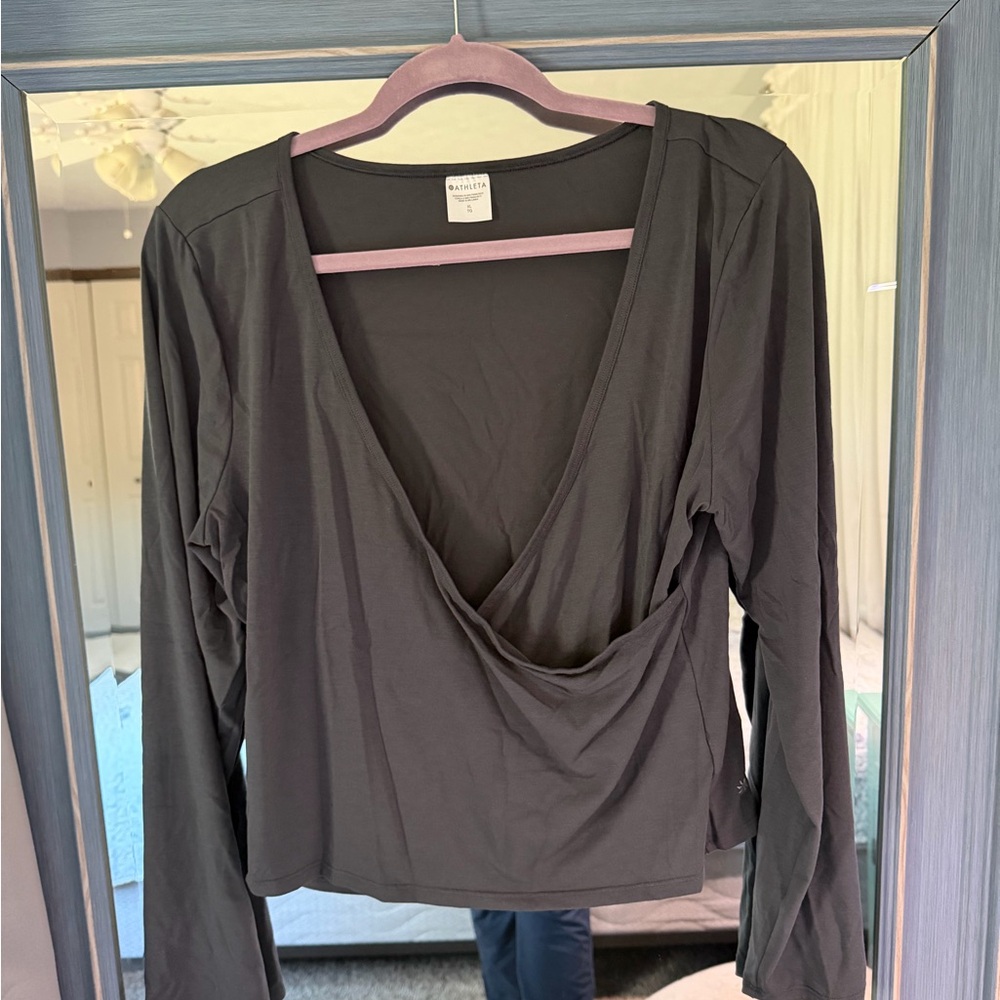 Athleta Faux Wrap Long Sleeve Top - Dark Gray worn once